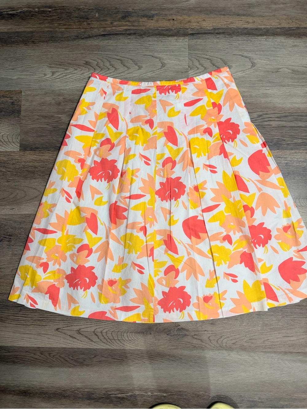 Investments Pleated Midi Skirt in Coral, Yellow & Peach 100% Cotton
